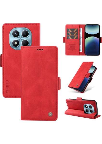 Xiaomi Redmi Note 14 Pro 4g Yıkatu YK-005 Ten Dokunma Duygusu Cüzdan Telefon Kapağı-Kırmızı (Yurt Dışından)