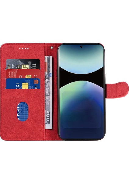 Xiaomi Redmi Note 14 Pro 4g Kavisli Çizgi Tasarımlı Deri Stand-Kırmızı (Yurt Dışından)