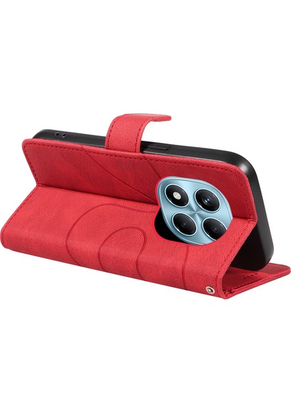 Xiaomi Redmi Note 14 Pro 4g Kavisli Çizgi Tasarımlı Deri Stand-Kırmızı (Yurt Dışından)