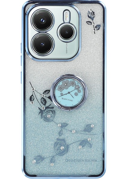 Xiaomi Redmi Note 14 5g Kılıf Halkası Kickstand Tpu Çiçekler Degrade Parıltılı-Mavi Için (Yurt Dışından)