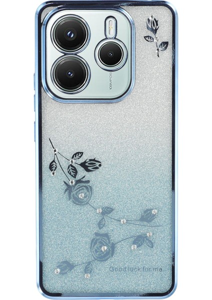 Xiaomi Redmi Note 14 5g Kılıf Halkası Kickstand Tpu Çiçekler Degrade Parıltılı-Mavi Için (Yurt Dışından)