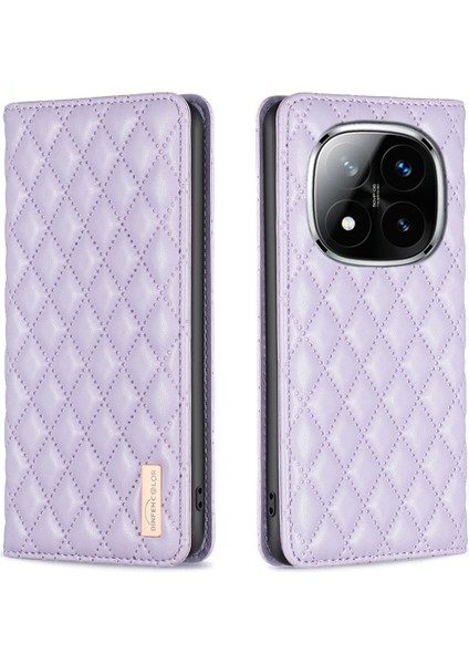 Xiaomi Redmi Note 14 Pro 4g Kılıf Kart Yuvaları Eşkenar Dörtgen Deri Kapak-Mor Için (Yurt Dışından)