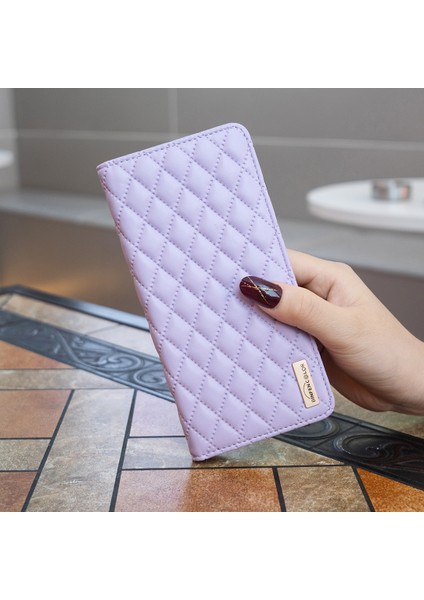 Xiaomi Redmi Note 14 Pro 4g Kılıf Kart Yuvaları Eşkenar Dörtgen Deri Kapak-Mor Için (Yurt Dışından)