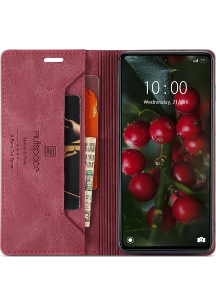 Xiaomi Poco X5 Pro 5g/xiaomi Redmi Not 12 Pro 5g Autspace A01 Rfıd Engelleme Kart Tutucu ile Deri Stand Kapağı-Kırmızı (Yurt Dışından)