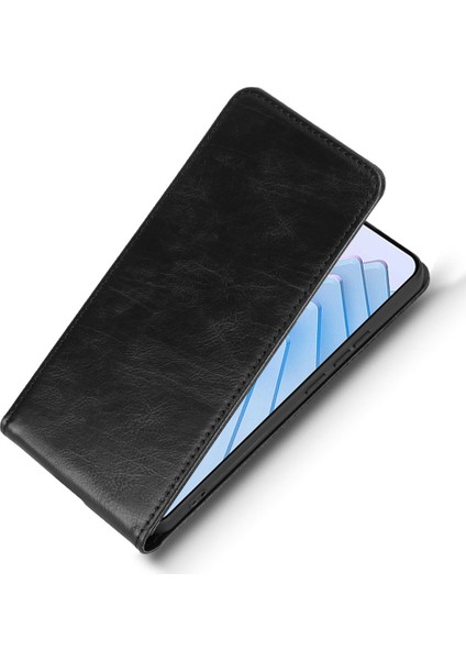 Xiaomi Redmi Için Not 14 4g (163.25X76.55X8.16MM) Kart Yuvası ile Kılıf Manyetik Dikey Çevirme Deri Telefon Kapağı-Balck (Yurt Dışından)