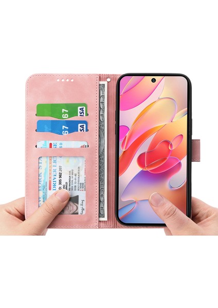 Xiaomi Redmi Note 14 4g (163.25X76.55X8.16MM) Hatları Baskılı Cüzdan Telefon Kapağı-Pembe (Yurt Dışından)