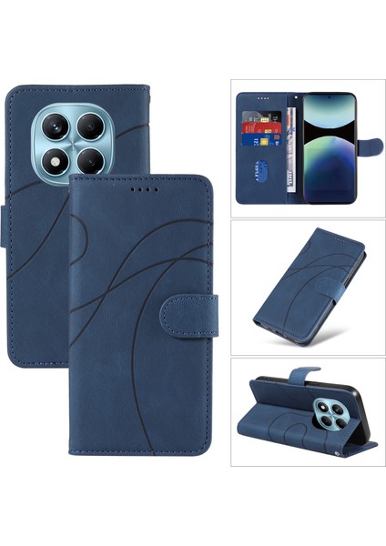 Xiaomi Redmi Note 14 Pro 4g Kavisli Çizgi Tasarımlı Deri Stand-Mavi (Yurt Dışından)