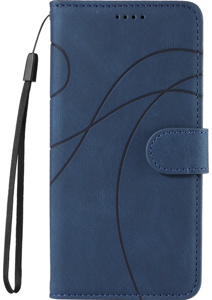 Xiaomi Redmi Note 14 Pro 4g Kavisli Çizgi Tasarımlı Deri Stand-Mavi (Yurt Dışından)