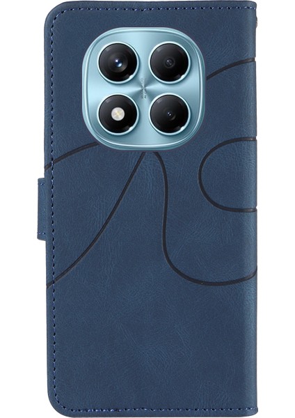 Xiaomi Redmi Note 14 Pro 4g Kavisli Çizgi Tasarımlı Deri Stand-Mavi (Yurt Dışından)