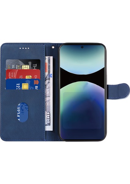 Xiaomi Redmi Note 14 Pro 4g Kavisli Çizgi Tasarımlı Deri Stand-Mavi (Yurt Dışından)