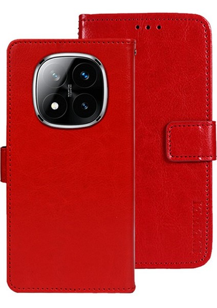 Xiaomi Redmi Note 14 Pro 5g/poco X7 5g Crazy Horse Doku Deri Telefon Kapağı-Kırmızı (Yurt Dışından)