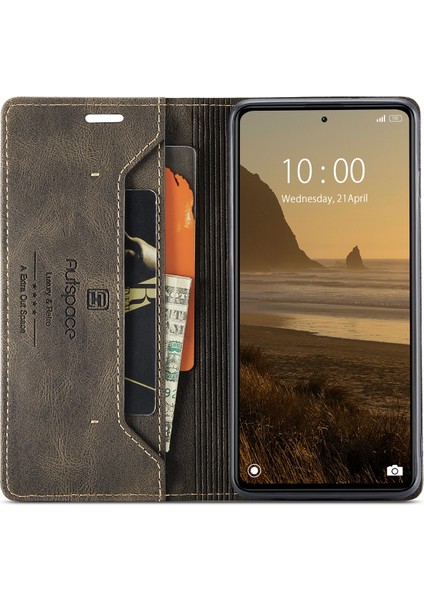 Xiaomi Poco X5 Pro 5g/xiaomi Redmi Not 12 Pro 5g Autspace A01 Rfıd Engelleme Kart Tutucu-Kahve ile Deri Stand Kapağı (Yurt Dışından)