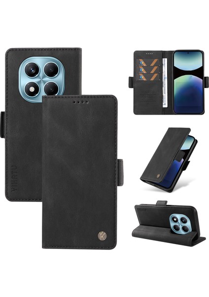 Xiaomi Redmi Için Not 14 Pro 4g Yıkatu YK-005 Cilt Dokunma Duygusu Cüzdan Telefon Kapağı-Balck (Yurt Dışından)