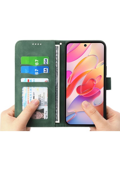 Xiaomi Redmi Note 14 4g (163.25X76.55X8.16MM) Hatları Baskılı Cüzdan Telefon Kapağı-Yeşil (Yurt Dışından) modelleri
