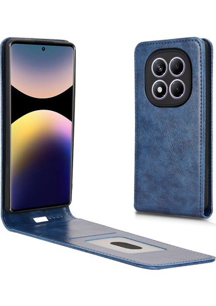 Xiaomi Redmi Note 14 Pro 4g Kılıf Kart Yuvası Manyetik Dikey Çevirme Deri Telefon Kapağı-Koyu Mavi (Yurt Dışından)