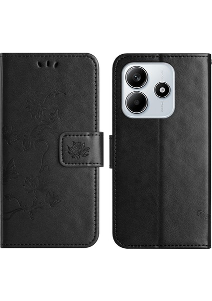 Xiaomi Redmi Için Not 14 4g (164.84X78.15X8.16MM) Kılıf Cüzdan Standı Baskılı Çiçek Pu Deri Telefon Kapağı-Balck (Yurt Dışından)