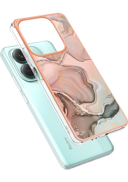 Xiaomi Redmi Note 14 5g Tpu Kılıf Mermer Desen 2.0mm Galvanik Telefon Arka Kapak-Pembe (Yurt Dışından)