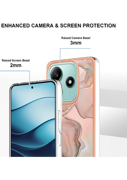 Xiaomi Redmi Note 14 5g Tpu Kılıf Mermer Desen 2.0mm Galvanik Telefon Arka Kapak-Pembe (Yurt Dışından)