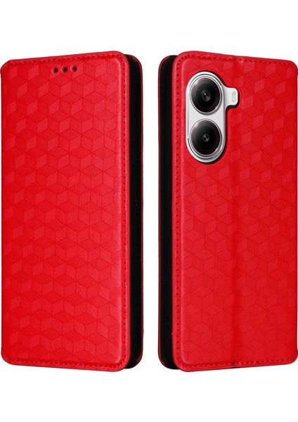 Xiaomi Poco X7 Pro 5g/redmi Turbo 4 5g Eşkenar Dörtgen Baskılı Deri Telefon Kapağı-Kırmızı (Yurt Dışından)