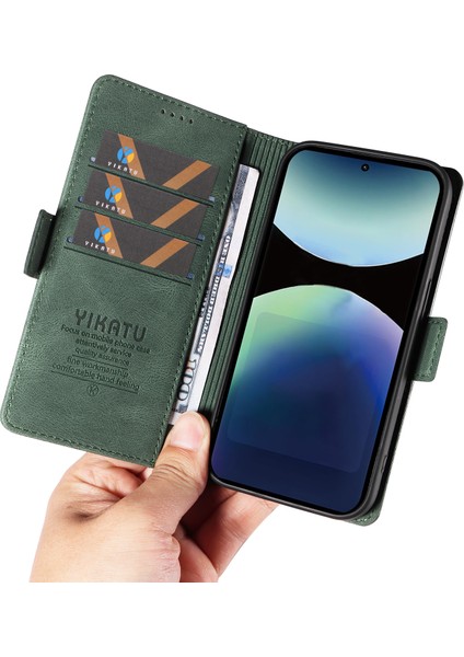 Xiaomi Redmi Note 14 Pro 4g Yıkatu YK-005 Ten Dokunma Duygusu Cüzdan Telefon Kapağı-Yeşil (Yurt Dışından)