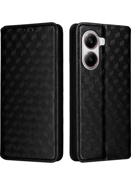 Xiaomi Poco X7 Pro 5g/redmi Turbo 4 5g Eşkenar Dörtgen Baskılı Deri Telefon Kapağı-Balck Için (Yurt Dışından)