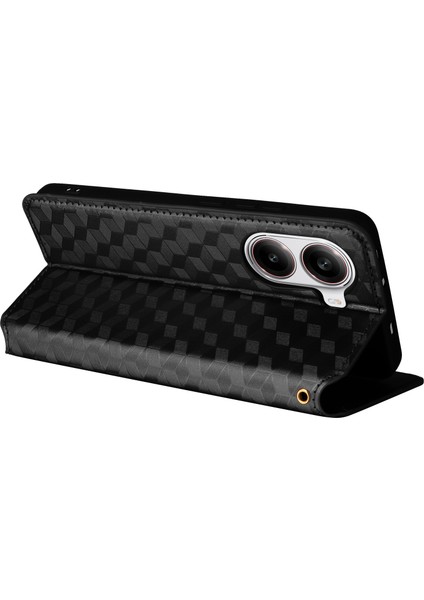 Xiaomi Poco X7 Pro 5g/redmi Turbo 4 5g Eşkenar Dörtgen Baskılı Deri Telefon Kapağı-Balck Için (Yurt Dışından)