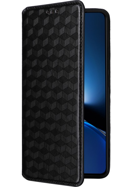 Xiaomi Poco X7 Pro 5g/redmi Turbo 4 5g Eşkenar Dörtgen Baskılı Deri Telefon Kapağı-Balck Için (Yurt Dışından)