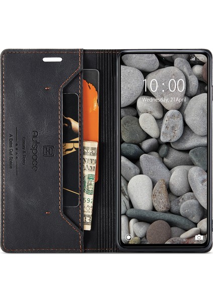 Xiaomi Poco X5 Pro 5g/xiaomi Redmi Not 12 Pro 5g Autspace A01 Rfıd Engelleme Kart Tutucu ile Deri Stand Kapağı-Siyah (Yurt Dışından)