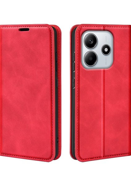 Xiaomi Redmi Note 14 4g (163.25X76.55X8.16MM) Kılıf Skin Touch Deri Cüzdan Telefon Kapağı-Kırmızı (Yurt Dışından)