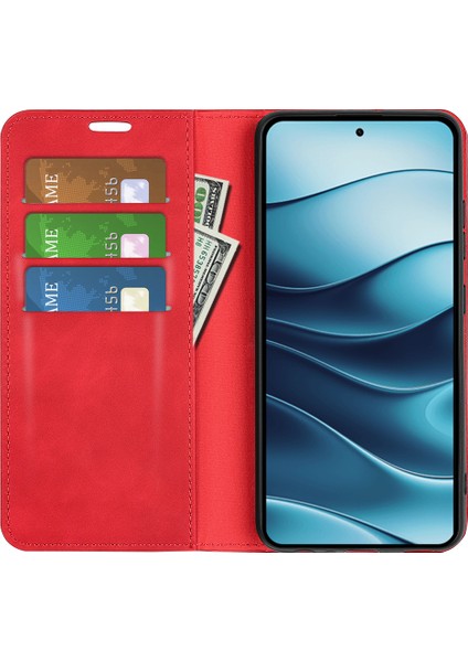 Xiaomi Redmi Note 14 4g (163.25X76.55X8.16MM) Kılıf Skin Touch Deri Cüzdan Telefon Kapağı-Kırmızı (Yurt Dışından) modelleri