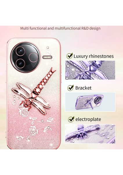 Xiaomi Redmi Için K80 5g Kılıf Dragonfly Kickstand Tpu Çiçekler Glitter Telefon Kapağı-Mavi (Yurt Dışından)