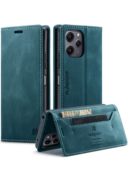 Xiaomi Redmi Için Not 12R 5g/xiaomi Redmi 12 4g Autspace A01 Rfıd Engelleme Kart Tutucu ile Deri Stand Kapağı-Mavi (Yurt Dışından)
