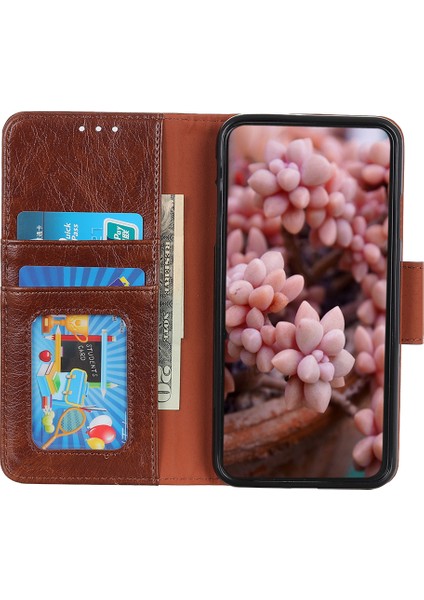Xiaomi Redmi Note 14 5g Kılıf Nappa Doku Bölünmüş Deri Cüzdan Telefon Kapağı-Kahverengi (Yurt Dışından)
