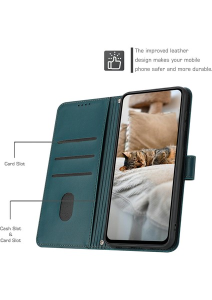 Xiaomi Redmi Note 14 4g (163.25X76.55X8.16MM) Kediler Baskı Deri Kayış-Balck Yeşili Için (Yurt Dışından) modelleri