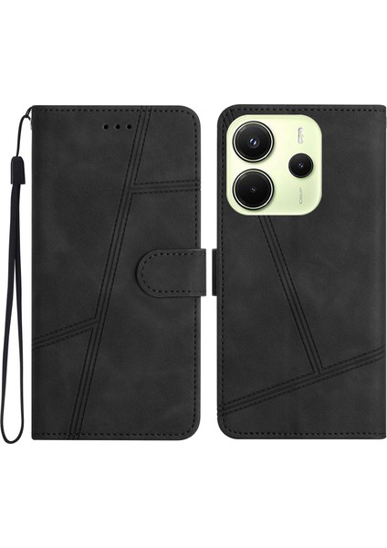 Xiaomi Redmi Note 14 4g (163.25X76.55X8.16MM) Kılıf Flip Deri Retro Çizgiler Baskılı-Siyah (Yurt Dışından)