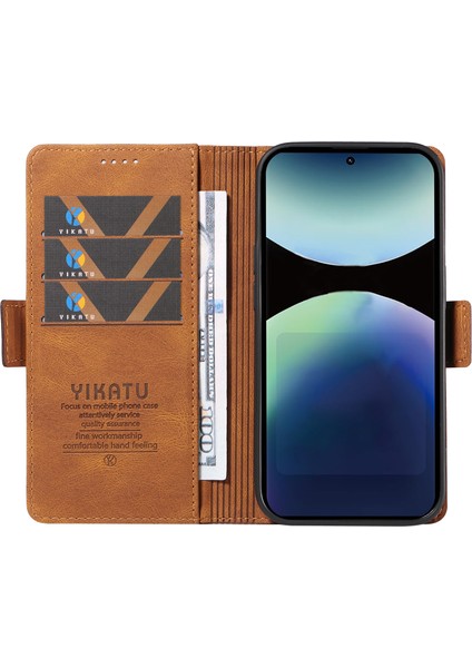 Xiaomi Redmi Note 14 Pro 4g Yıkatu YK-005 Ten Dokunma Duygusu Cüzdan Telefon Kapağı-Kahve (Yurt Dışından)