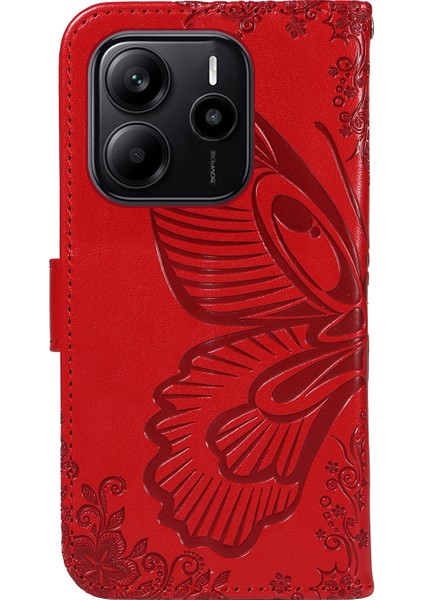 Xiaomi Redmi Note 14 4g (163.25X76.55X8.16MM) Kılıf Desenli Pu Deri Folyo Flip Telefon Kapağı - Kırmızı (Yurt Dışından) fiyatları