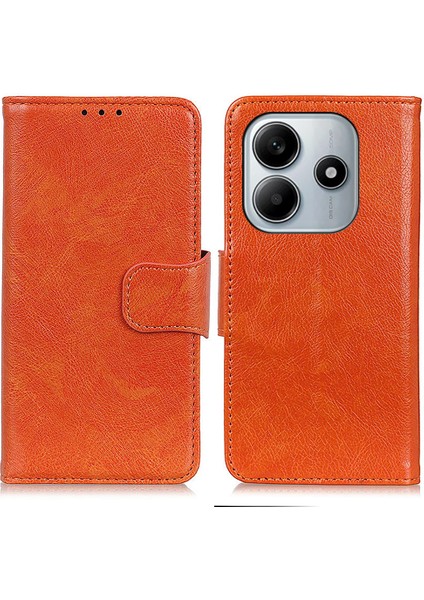 Xiaomi Redmi Note 14 5g Kılıf Nappa Dokulu Bölünmüş Deri Cüzdan Telefon Kapağı-Turuncu (Yurt Dışından)