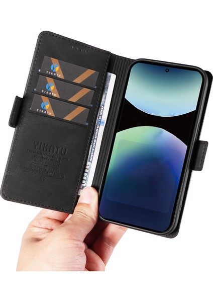 Xiaomi Redmi Için Not 14 Pro 4g Yıkatu YK-005 Cilt Dokunma Duygusu Cüzdan Telefon Kapağı-Balck (Yurt Dışından)