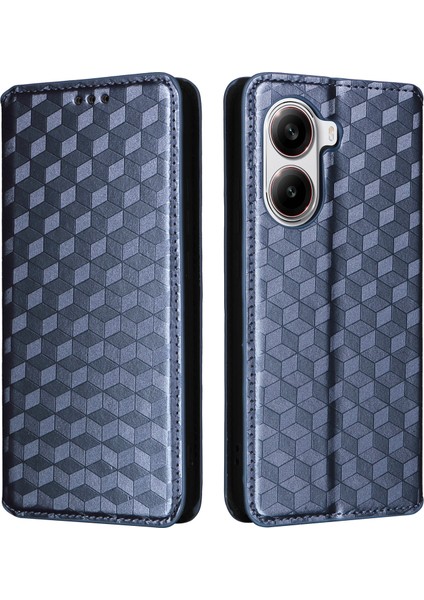 Xiaomi Poco X7 Pro 5g/redmi Turbo 4 5g Eşkenar Dörtgen Baskılı Deri Telefon Kapağı-Mavi Için (Yurt Dışından)
