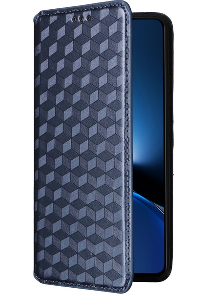Xiaomi Poco X7 Pro 5g/redmi Turbo 4 5g Eşkenar Dörtgen Baskılı Deri Telefon Kapağı-Mavi Için (Yurt Dışından)