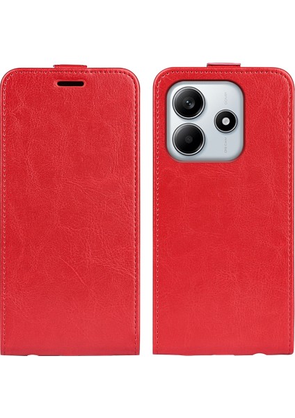 Xiaomi Redmi Note 14 4g (163.25X76.55X8.16MM) Kart Yuvalı Kılıf Dikey Çevirme Deri Telefon Kapağı-Kırmızı (Yurt Dışından)