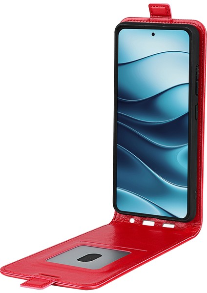 Xiaomi Redmi Note 14 4g (163.25X76.55X8.16MM) Kart Yuvalı Kılıf Dikey Çevirme Deri Telefon Kapağı-Kırmızı (Yurt Dışından)