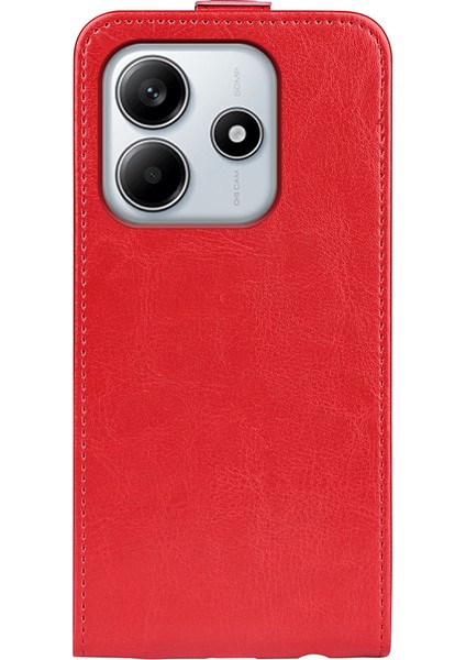 Xiaomi Redmi Note 14 4g (163.25X76.55X8.16MM) Kart Yuvalı Kılıf Dikey Çevirme Deri Telefon Kapağı-Kırmızı (Yurt Dışından)