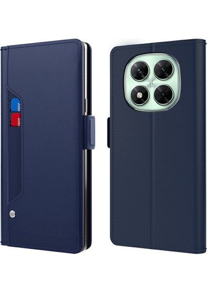 Xiaomi Redmi Note 14 Pro 4g Kılıf Standı Pu Deri Kart Tutucu Ayna-Mavi (Yurt Dışından)