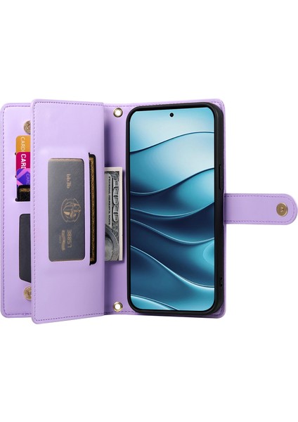 Xiaomi Redmi Note 14 4g (163.25X76.55X8.16MM) Kılıf Fermuarlı Cep Cüzdan Deri Askılı-Mor (Yurt Dışından)