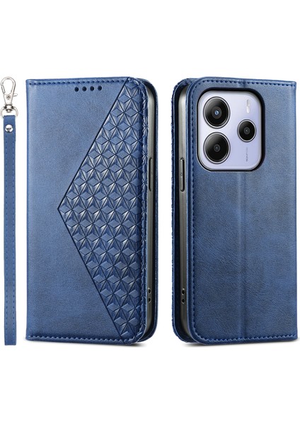 Xiaomi Redmi Note 14 4g (163.25X76.55X8.16MM) Kılıf Buzağı Dokulu Pu Deri Cüzdan-Mavi (Yurt Dışından)