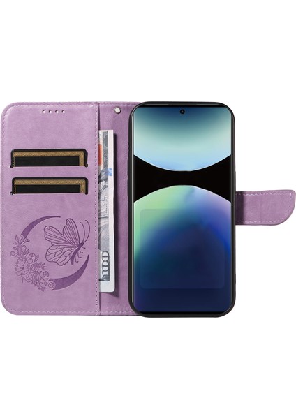 Xiaomi Redmi Note 14 Pro 4g Kılıf Desenli Pu Deri Folyo Flip Telefon Kapağı - Açık Mor (Yurt Dışından)