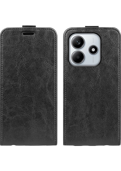 Xiaomi Redmi Için Not 14 4g (163.25X76.55X8.16MM) Kart Yuvaları ile Kılıf Dikey Çevirme Deri Telefon Kapağı-Balck (Yurt Dışından)