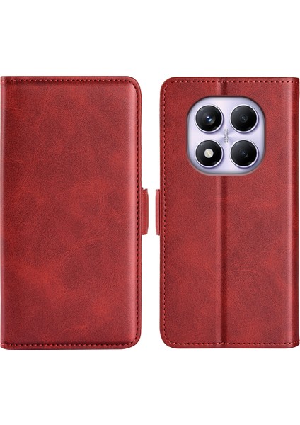 Xiaomi Redmi Note 14 Pro 4g Buzağı Dokulu Deri Cüzdan Telefon Kılıfı-Kırmızı (Yurt Dışından)